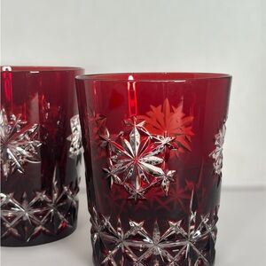 Waterford Crystal Ruby Red Cut to Clear Snowflake Tumblers Set of 2
